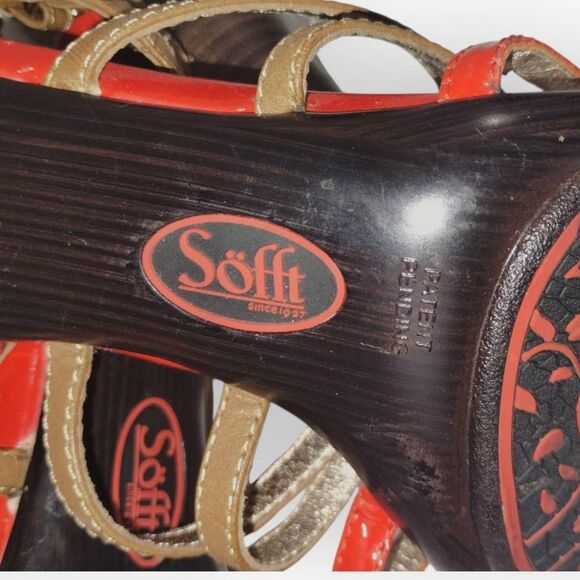 Sofft Womens Heels Sz 11 Red Tan Strappy Buckles‎ 3" High Patent Leather Comfort - Picture 10 of 13